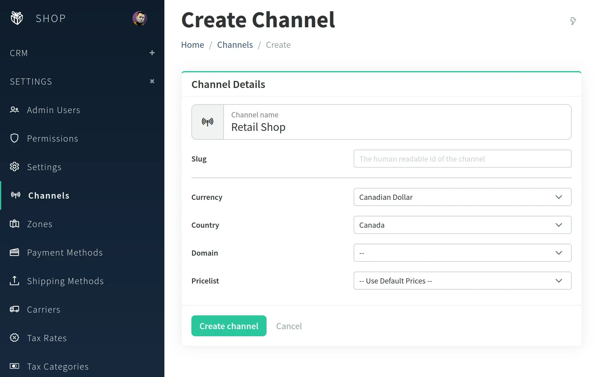 Create Channel in Admin